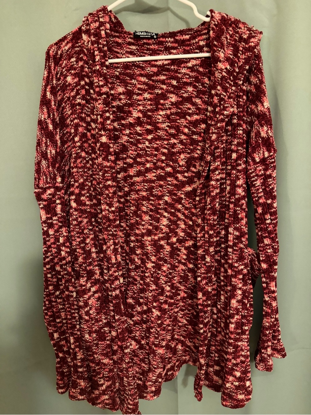 HEIMISH USA Marled Red and Pink Open-Front Knit Cardigan